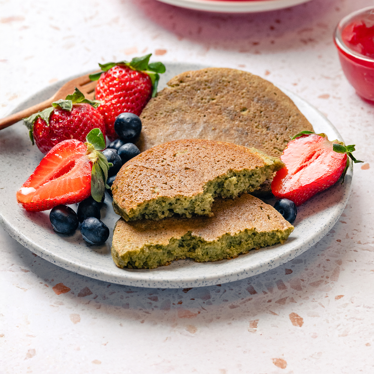 Strawberry Matcha Pancakes